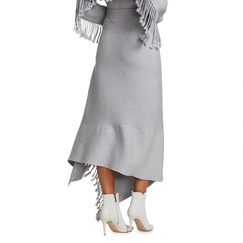 Jonathan Simkhai Gray Fog Wool Grace Draped Fringe Crossover Skirt EUC Size XS